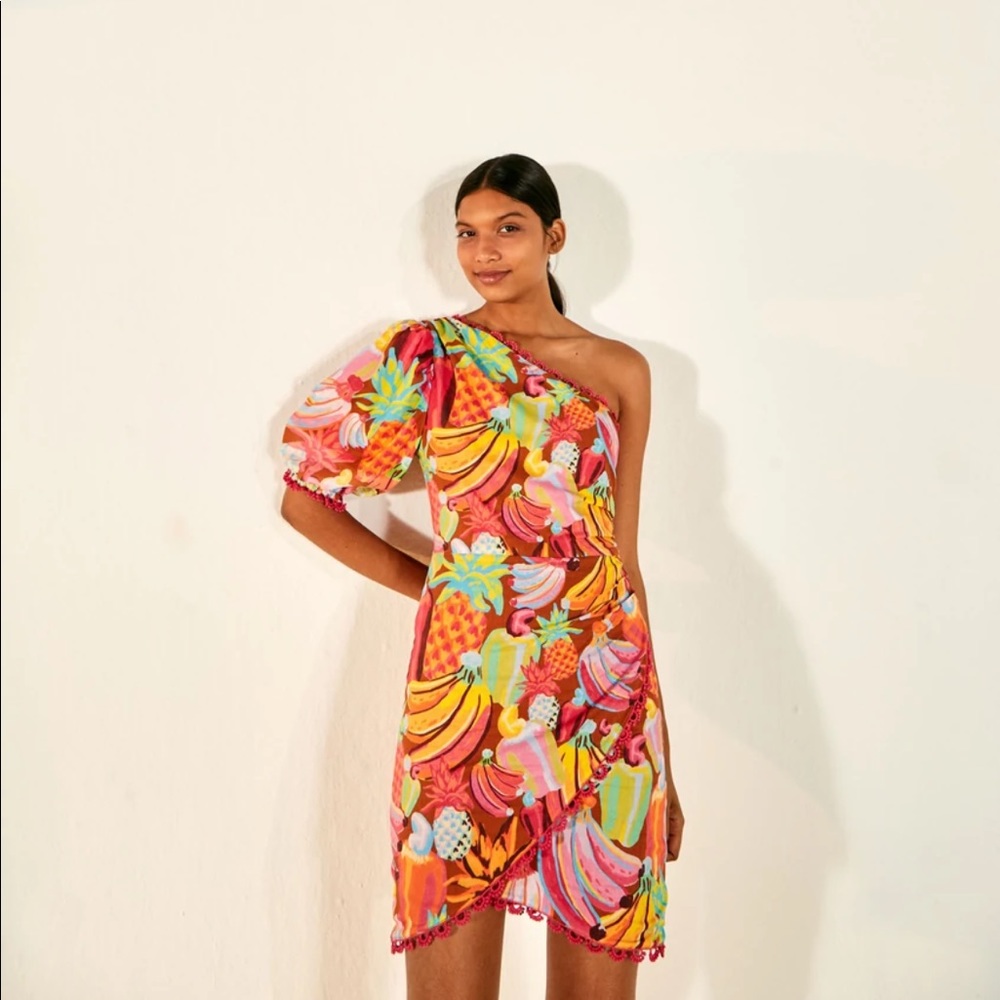 Farm Rio Fruit Salad One Shoulder Dress